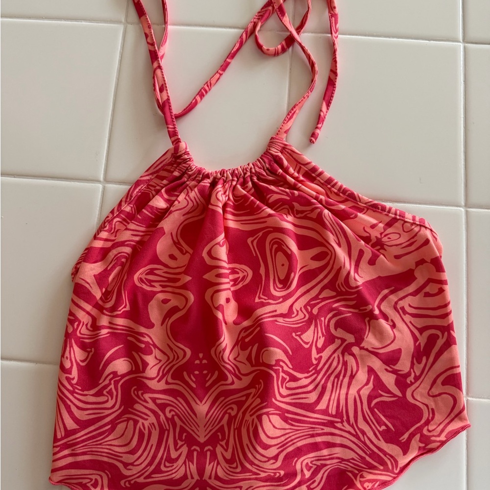SHEIN Pink and Cream Halter Top